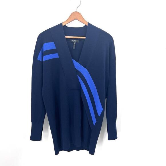 rag & bone Sweaters - Rag & Bone Navy Blue Merino Wool Long Sleeve Stripe Tunic Sweater Womens XXS